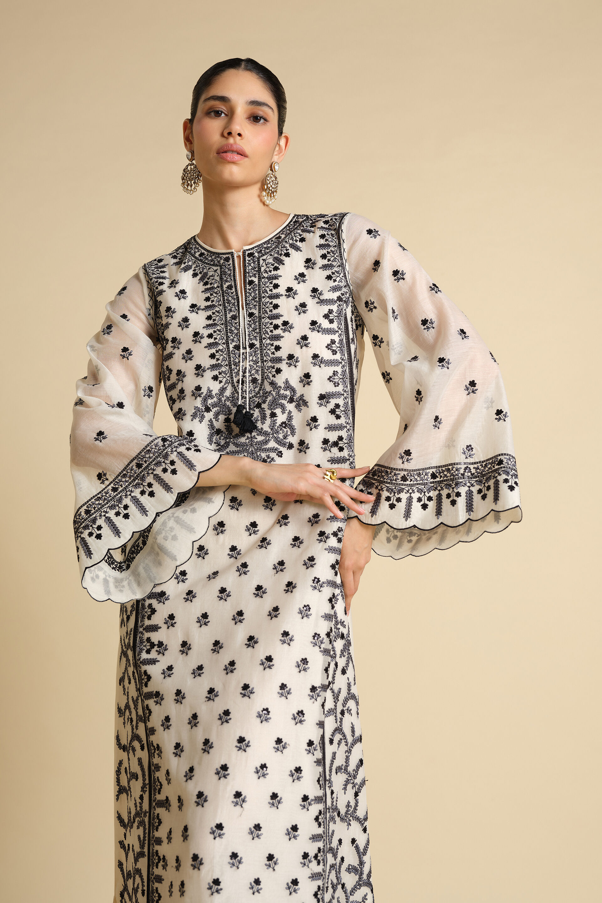 Sawsan Embroidered Mul Kaftan - White, White, image 4